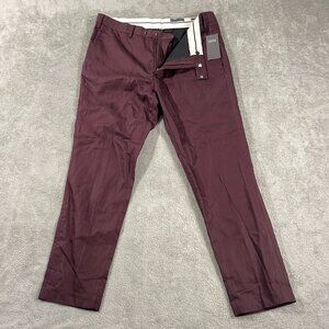 NWT H & M Slim Fit 40 R Men Linen Blend Suit Pant Red Burgundy Lightweight Sleek